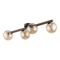 Lampa sufitowa drewniana konstrukcja i cztery szklane klosze ESTERA WOOD ORZECH BURSZTYN 4XG9 Tk Lighting 11094