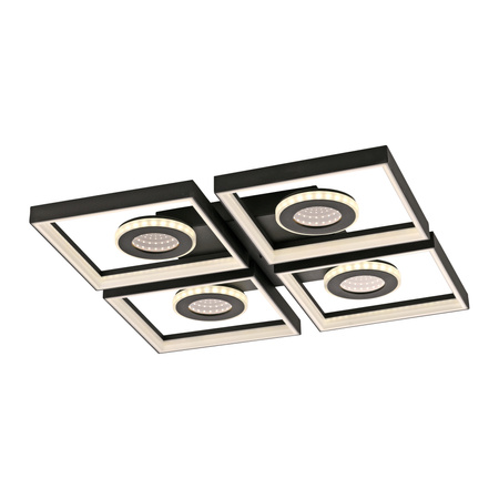 Czarna lampa sufitowa kwadratowe ramki LED TRAFORO Paul Neuhaus 6855-18 sterowana pilotem