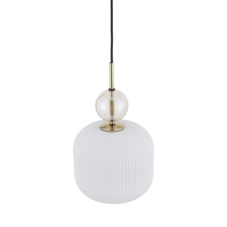 Lampa wisząca pojedyńcza karbowany szklany klosz z ozdobną szklaną kulą SOPHIA BIG COGNAC WHITE 1xE27 Tk Lighting 11373