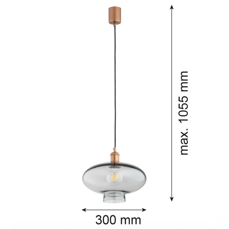 Lampa wisząca w kolorze miedzianym szklany dymiony klosz o średnicy 30cm TRESCO Argon 8981