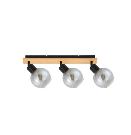 Lampa sufitowa drewno plus szklane klosze Barel 3xE27 Italux SPL-67535-3-BK-WO