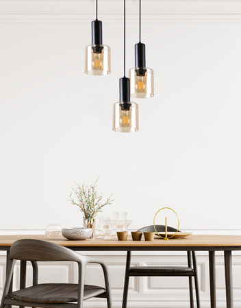 ISAR LAMPA WISZĄCA TALERZ CZARNY 3X40 E27 KLOSZ BURSZTYNOWY Candellux 33-21328