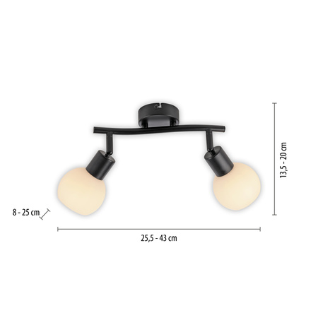 Czarna podwójna listwa sufitowa - dwa szklane klosze LOKI 2xE14 Just Light 12151-18