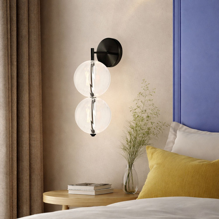 Czarny kinkiet dwie szklane transparentne kule PLAYA 10W LED 3000K Candellux Studio 22-50496
