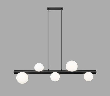 Lampa wisząca pięć szklanych kul na czarnej belce FORES 5xG9 Zuma Line P0574-05N-P7AA