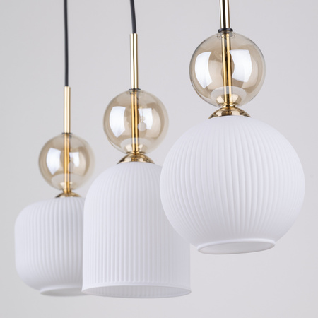 Lampa wisząca potrójna szklane ryflowane klosze 3xE14 SOPHIA COGNAC WHITE Tk Lighting 11591