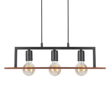 Lampa wisząca czarna potrójna z taflą drewna BERGEN 3xE27 Milagro MLP2848