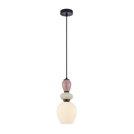 Pojedyńcza lampa wisząca z eleamntami ceramiki i szklanym kloszem 1xE27 Altra Italux PND-36787-1C-BK-WH