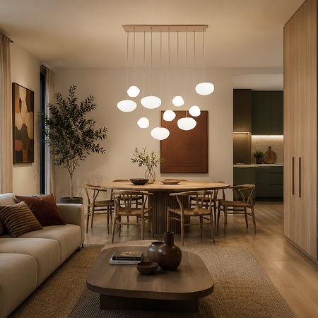 Lampa wisząca 10 nieregularnych szklanych kloszy na prostokątnej podstawie w kolorze sabia NEBIA SABIA 10xG9 Tk Lighting 10754