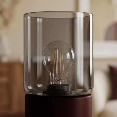 Burgundowa lampka stołowa z dymionym kloszem DEX Kaja Lighting K-6052