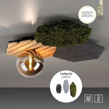 Lampa sufitowa z naturalnym mchem i drewnem 1xG9 GREEN HEX Just Light 15199-70