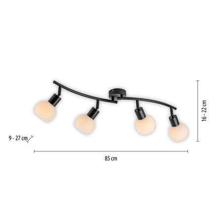 Poczwórna czarna listwa sufitowa szklane klosze LOKI 4xE14 Just Light 12154-18