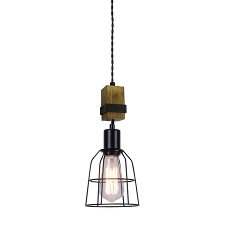 Lampa wisząca Ponte, jednopunktowa, czarna z drucianym kloszem Italux PND-4290-1-L