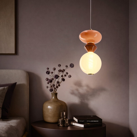 Lampa wisząca pojedyńcza szklany klosz z ozdobami z ceramiki FLORES 10W LED 3000K Candellux Studio 31-50632