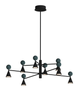 Czarna lampa wisząca osiem stożkowych punktów LED wraz z ozdobnymi kulami z malachitu Bingo 57W Maxlight P0684