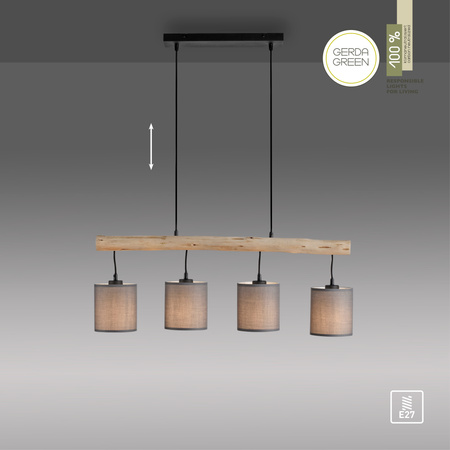 Lampa wisząca drewniana belka z czterema abażurami GREEN TRIBU 4xE27 Just Light 15783-29