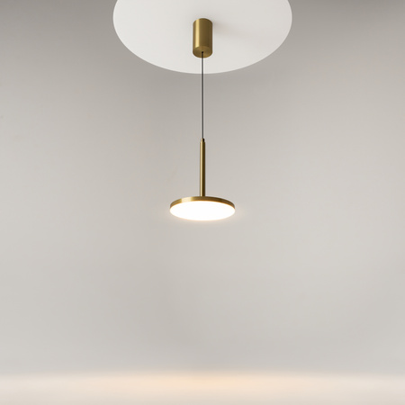 Lampa wisząca okrągła płaska w kolorze mosiężnym LED 3000K Plato P076PL-L12W3K-BS Maytoni