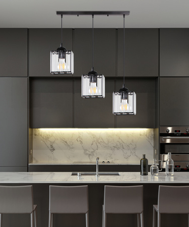 GLASSIA LAMPA WISZĄCA CZARNY 3X40 E27 KLOSZ CZARNY+KRYSZTAŁY BEZBARWNE Candellux 33-21120