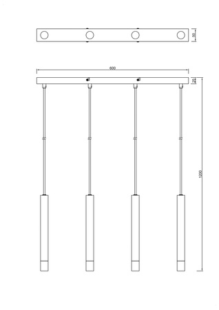 Lampa wisząca cztery złote tuby na czarnej listwie VELIC 4xG9 Zuma Line P241125804GD