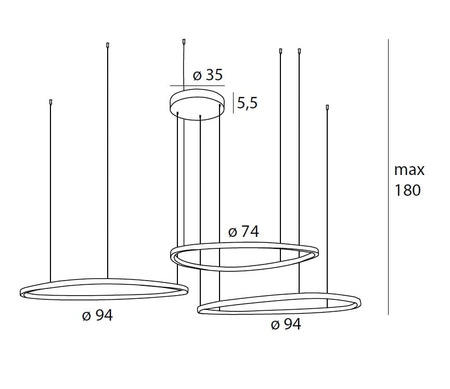 Lampa wisząca trzy nieregularne okręgi w kolorze czarnym szczotkowanym Maxlight P0663D Cayenne 3