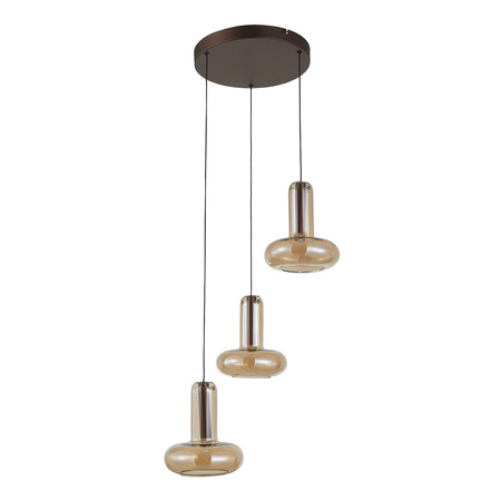 Potrójna lampa wisząca miedziana na kole z bursztynowymi kloszami 3xLED 3000K Carote Italux PND-24011-3-COPP