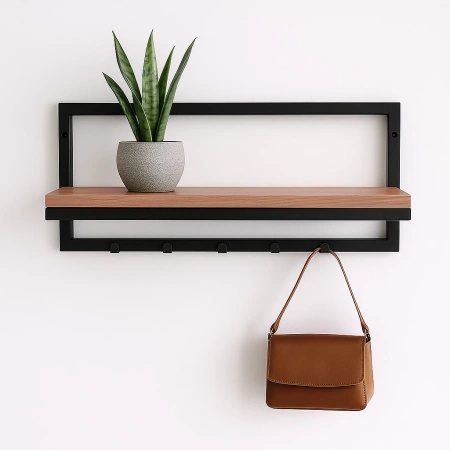 Czarna półka z płytą w kolorze dębu KS-43 KEY HANGER z serii KAJA HOME