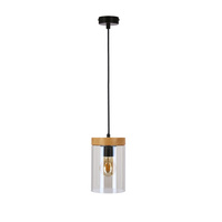 WELS LAMPA WISZĄCA CZARNY+DREWNIANY 1X40 E27 KLOSZ DYMIONY Candellux 31-21984