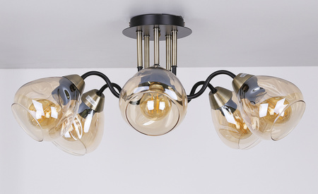 Unica lampa sufitowa czarny+złoty 5x40w e27 klosz dymiony Candellux 35-00897