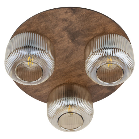 Okrągła lampa sufitowa trzy szklane klosze na drewnianej podstawie SALVIA BROWN 3xE14 Tk Lighting 11068