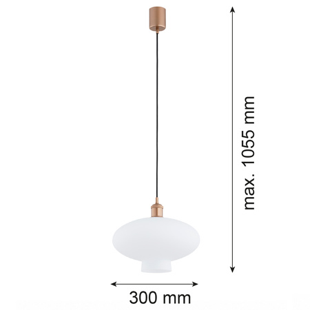 Lampa wisząca w kolorze miedzianym szklany opalowy klosz o średnicy 30cm TRESCO  Argon 8980
