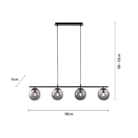 Czarna lampa wisząca 4 dymione kule szklane na belce BIG WIDOW 4xE14 Just Light 14604-18