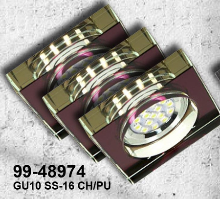 ZESTAW TRZECH OPRAW  SS-16 CH/PU 3X3W GU10 LED Z ŻARÓWKĄ  LED  CHROM OPR. STROP. STAŁA KWADRATOWA SZKŁO FIOLETOWE Candellux 99-48974