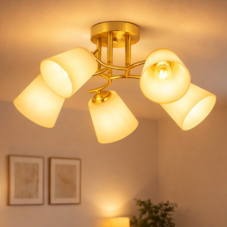 Złota klasyczna lampa sufitowa pięć szklanych kloszy PAFOS GOLD 5xE27 Milagro ML2766