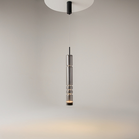 Czarna lampa wisząca ze szklanym wąskim dymionym kloszem o średnicy 8cm Ordo MOD272PL-L12B3K Maytoni