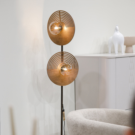 Lampa podłogowa okrągłe elementy drewna i szklane klosze 2xG9 LUNAR WOOD Tk Lighting 16135