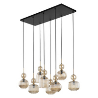 Duża lampa wisząca na prostokątnej podsufitce ze szklanymi koniakowymi kloszami SOPHIA COGNAC 8xE14 Tk Lighting 11045