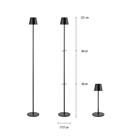 Czarna lampa podłogowa bezprzewodowa USB również na zewnątrz EURIA LED 3000K Just Light 19252-18