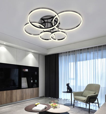 Lampa sufitowa PERPIGNON 5 okręgi czarny chrom 107cm LED Wofi Premium 9049-605 ze ściemniaczem