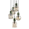 Lampa wisząca pięciozwisowa z ryflowanymi koniakowymi kloszami i zielonymi kulami SOPHIA GREEN COGNAC 5xE14 Tk Lighting 11149