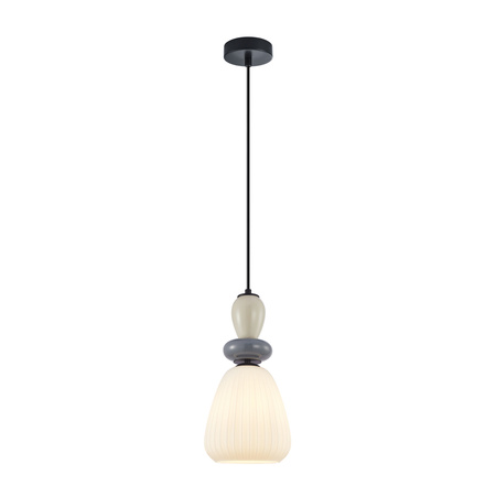 Lampa wisząca pojedyńcza o średnicy 18cm z elementami ceramiki 1xE27 Domali Italux PND-36816-1D-BK-WH
