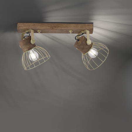 Lampa sufitowa loft 2-punktowa z drucianymi kloszami i drewnem ALAMI 2xE27 Just Light 11487-60