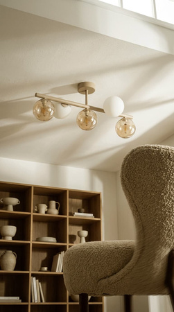 Beżowa lampa sufitowa z kloszami - kulami LEMO Kaja Lighting K-5858