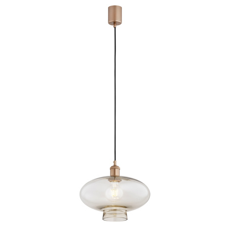 Lampa wisząca w kolorze miedzianym szklany dymiony szampański klosz o średnicy 30cm TRESCO Argon 9012