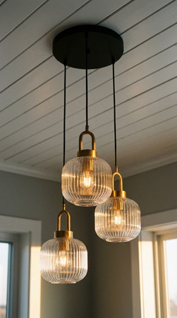 Lampa wisząca z 3 ryflowanymi kloszami do salonu LIRA Kaja Lighting K-6062