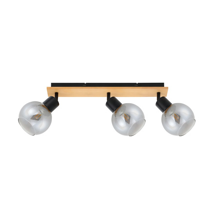 Lampa sufitowa drewno plus szklane klosze Barel 3xE27 Italux SPL-67535-3-BK-WO