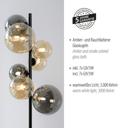 Lampa podłogowa czarna z kloszami dymionymi i bursztynowymi POPSICLE Paul Neuhaus 585-18