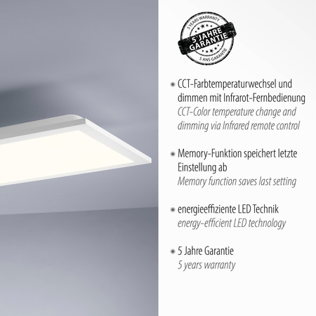 Prostokątna biała lampa sufitowa 100x25cm FLAT Just Light 16534-16-O sterowana pilotem