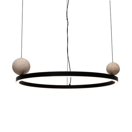 Lampa wisząca czarny okrąg 50cm LED z dekoracyjnymi kulami z kamienia Solaris 3000K Maxlight P0613