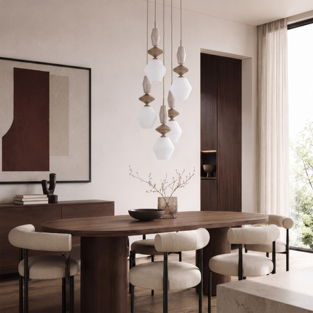 Lampa wisząca w kolorze sabia z ciekawymi kloszami i ozdobnymi bryłami ZEN SABIA FUSO WHITE 5XE14 KOŁO Tk Lighting 11864