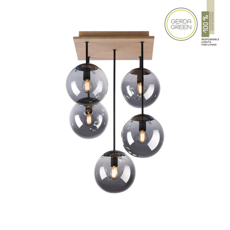 Lampa sufitowa z drewnianą podstawą i pięcioma szklanymi kloszami GREEN WIDOW 5xE14 Just Light 11395-79